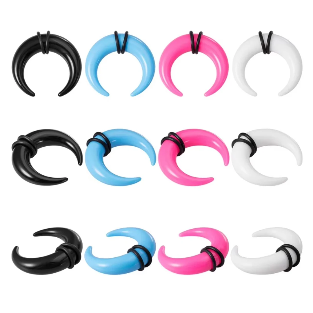 2Pcs Acrylic C Shaped Taper Pincher Septum Rings Gauges Buffalo Horns Piercing Kit Stretching Expander Rings Women Men 16G-00G