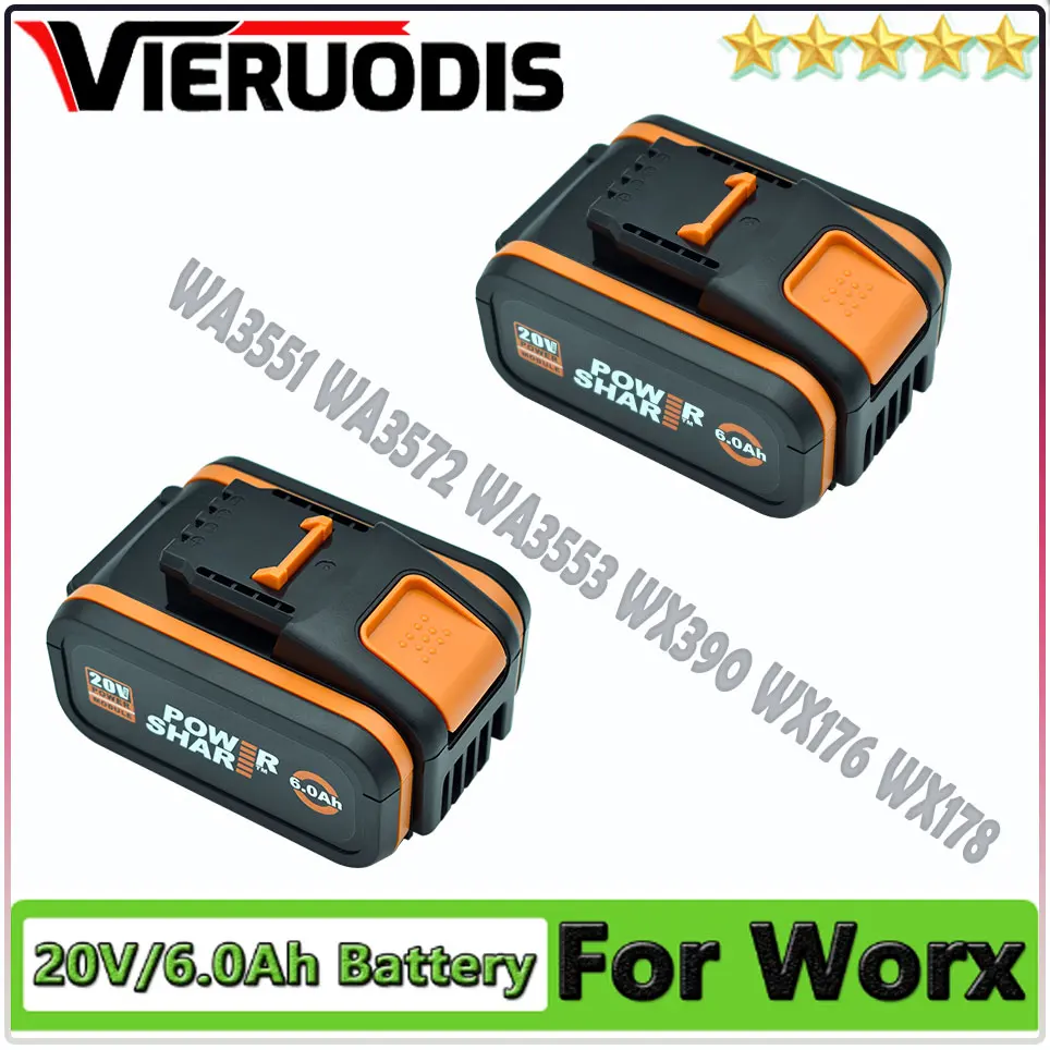 

For 20V Battery 6000mah Li-ion for Worx WX390/WX176/WX166.4/WX372.1 WX800/WX678/WX550/WX532/WG894E WG629E/WG329E/WG2