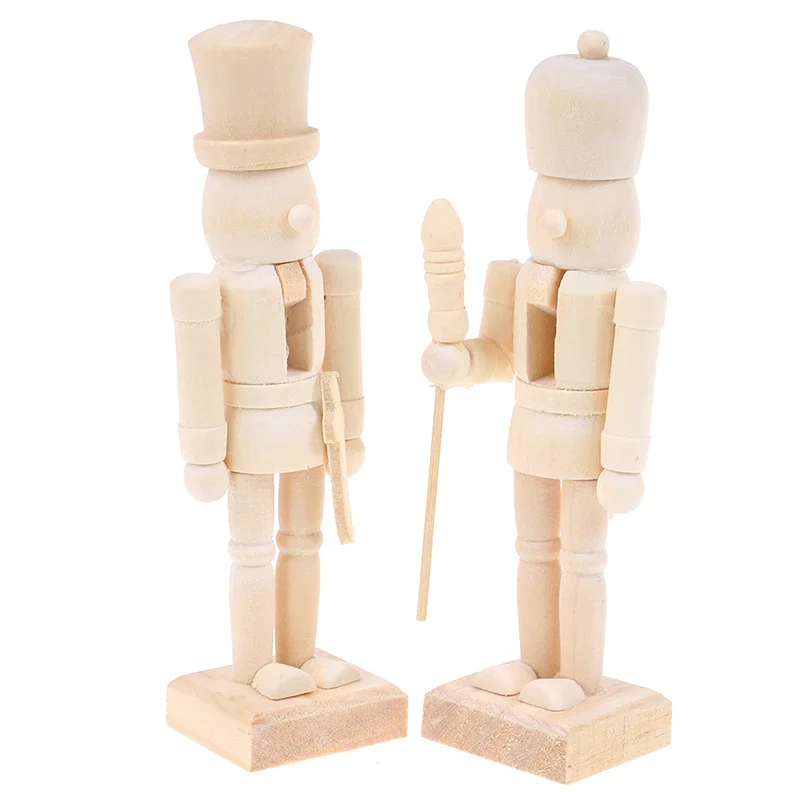 6Pcs Wooden White Embryo Nutcracker Doll Soldier Miniature Figurines Handcraft DIY Puppet Ornaments Home Decor Toy