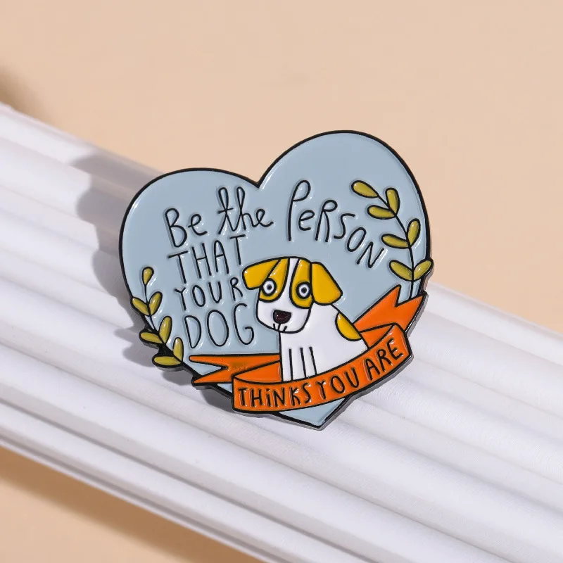 Cartoon positive energy quotes Enamel Pins Inspirational English letter cute dog brooch Fashion Small Ear Studs Jewelry view 5