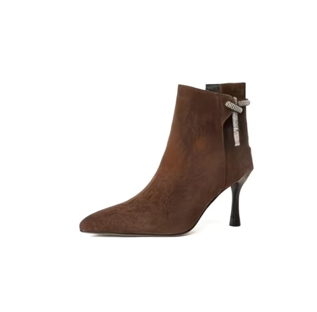 جديد الخريف حذاء من الجلد الجلد المدبوغ أحذية من الجلد للنساء أشار تو أحذية كعب رقيقة سستة الأحذية الحديثة عقدة أحذية عالية الكعب