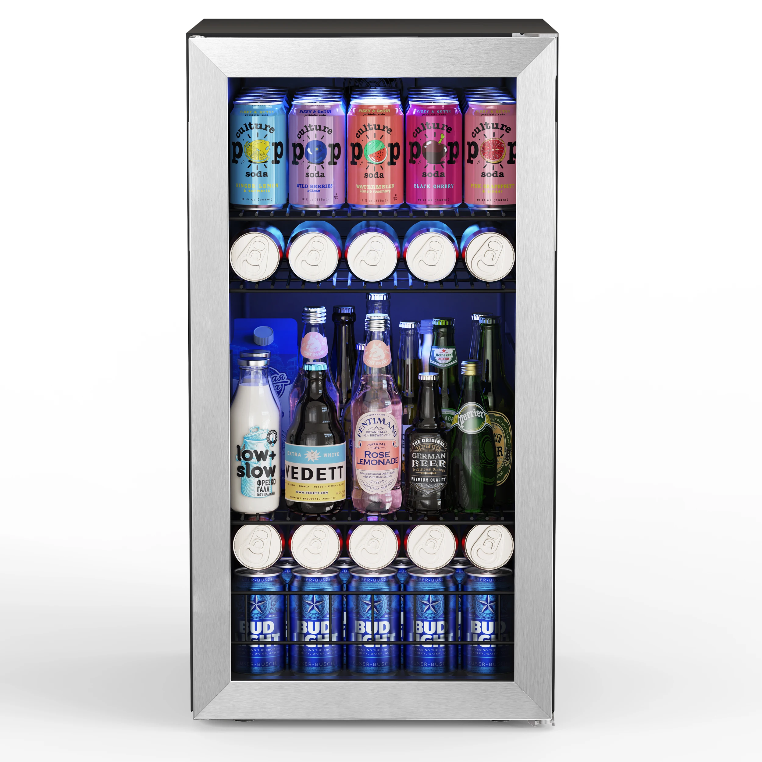 Yeego Beverage Refrigerator & Cooler Mini Fridge with Glass Door and Adjustable Thermostat for Beverages Ideal for Home