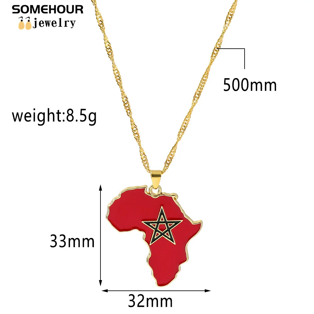 SOMEHOUR Vintage Africa Map Flag Pendant Necklace Unit African Countries Black Ethnic Roots Charms Hiphop Jewelry For Women Gift