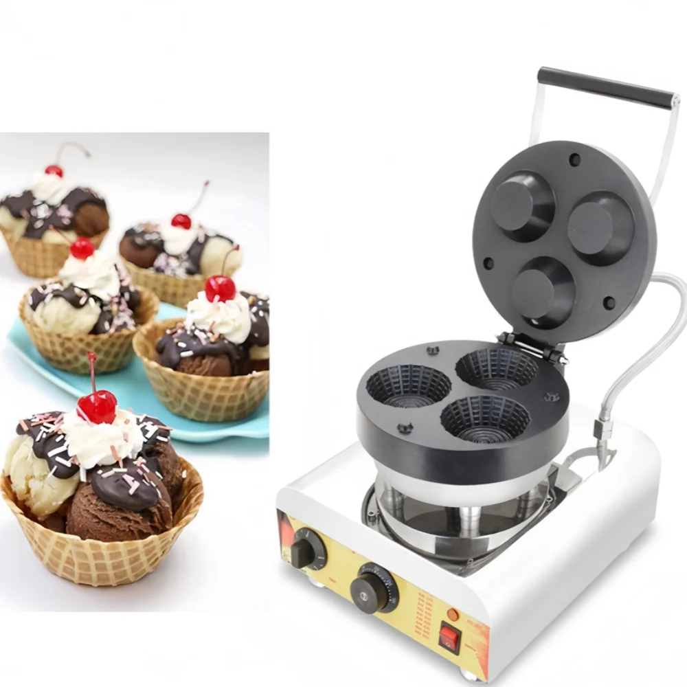 Electric 3cups Commercial Waffle Cone Bowl Waffle Cup Cone Maker Snack Waffle Making Machine