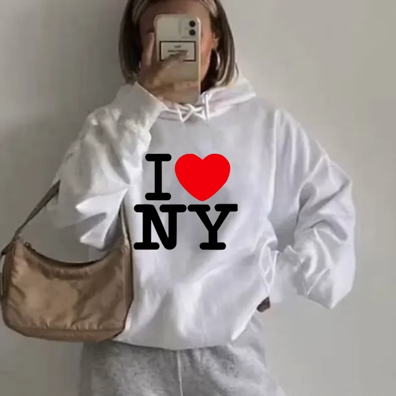 Red Heart I Love New York Hoodie Oversize Y2k Vintage Grunge Hooded Pullover Women Men Sweatshirt Casual Hoodie Punk Streetwear