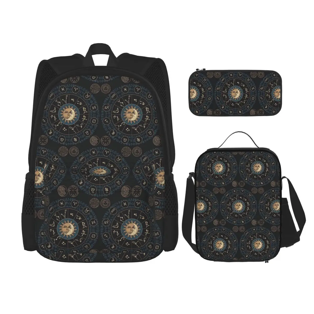 Horoscope Wheel With Zodiac Signs Backpacks Boys Girls Bookbag School Bags Rucksack Lunch Bag Pen Bag Three-Piece Set