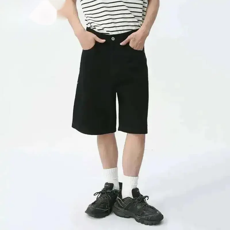 Spring Summer New Men's Denim Shorts Solid Color Straight Five Points Fashion Trend Middle Waist Casual Short Pants 9A0NTS
