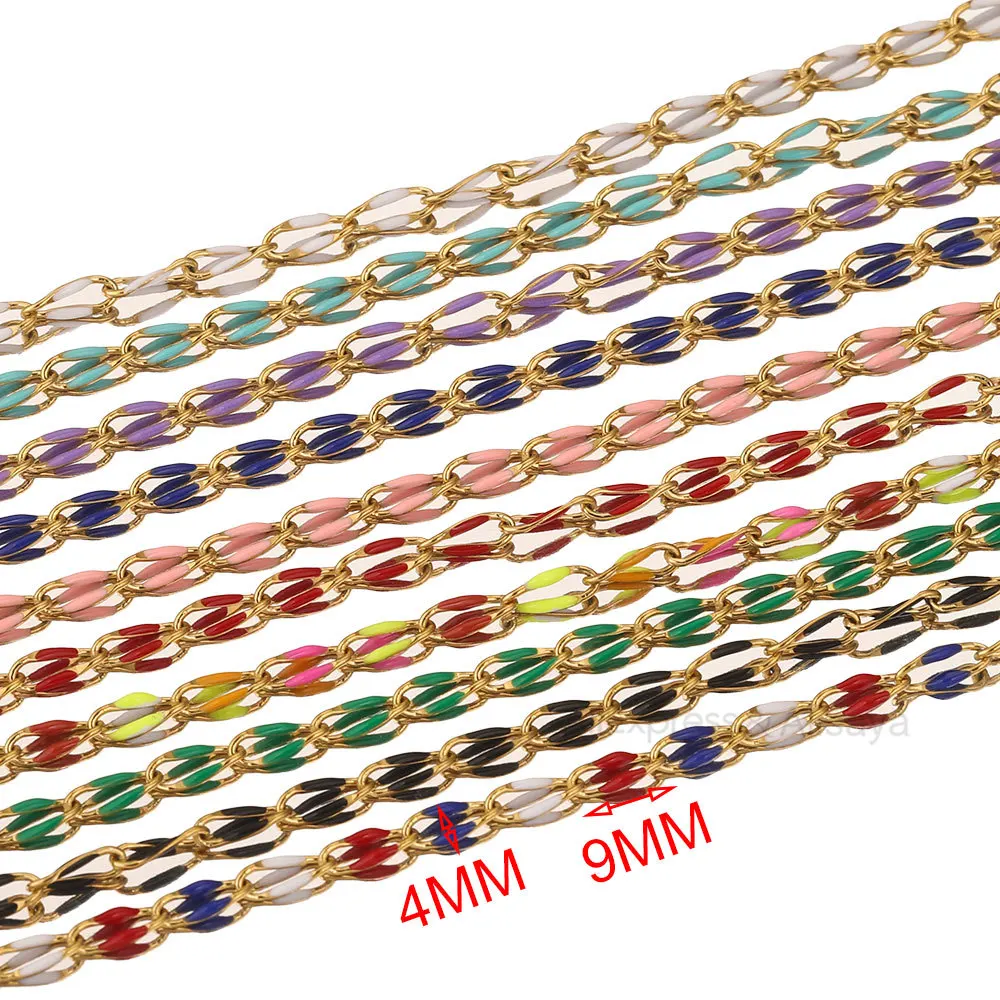 1 Meter Colorful Enamel Chain Stainless Steel Cable Rolo Link Body Gold Chain Belt for Jewelry Making DIY Necklace Bracelet Lots
