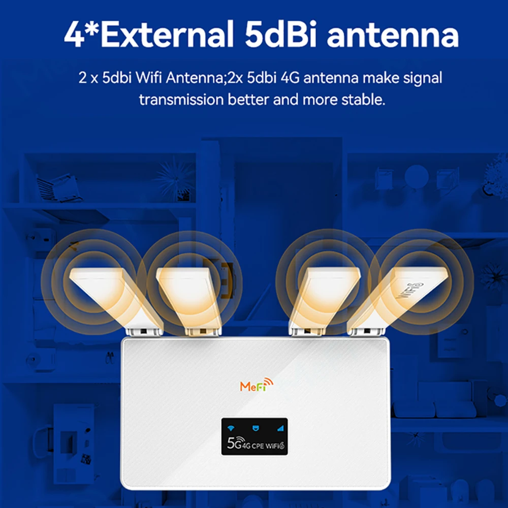 ​ ​ TIANJIE R611 4G LTE WiFi 6 Router, Internet Kecepatan Tinggi untuk Rumah/Kantor,Global Band, 4 Antena untuk Modem Wifi SIM Sinyal Stabil