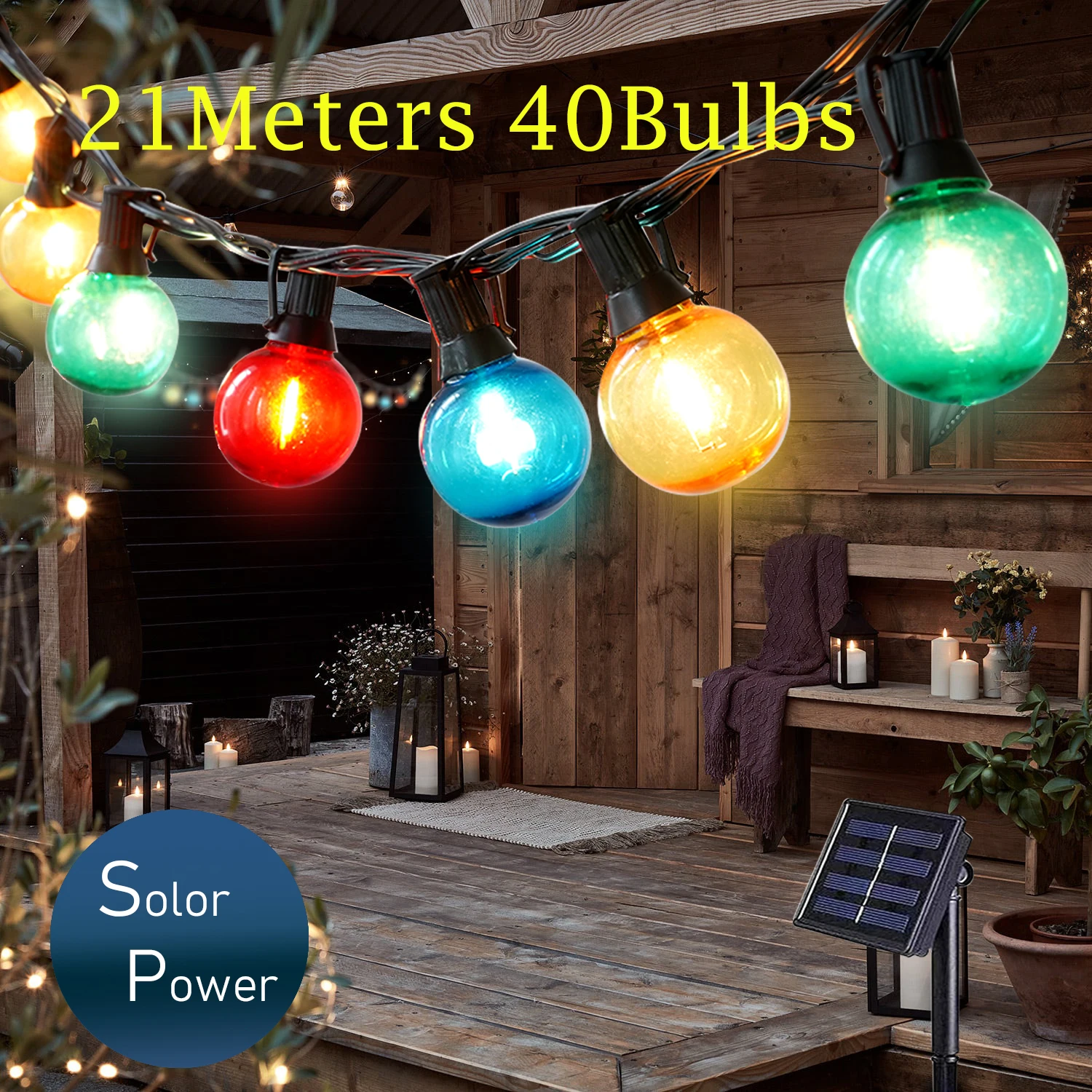 40LED Globe Warm White LED G40 Patio RGB Fairy String Light Party Garland Light Vintage Bulb Ornament For Outdoor Backyard Decor