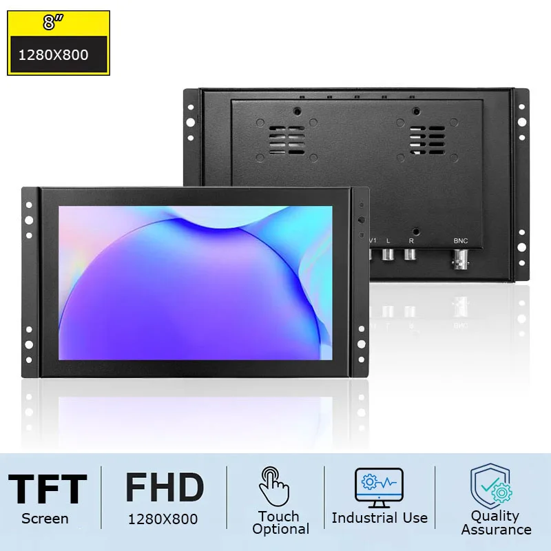 Small 8 Inch 1280*720 Industrial Capacitive Touch Screen Monitor Metal Case Open Frame Screen Monitor With AV/BNC/VGA/HD/USB