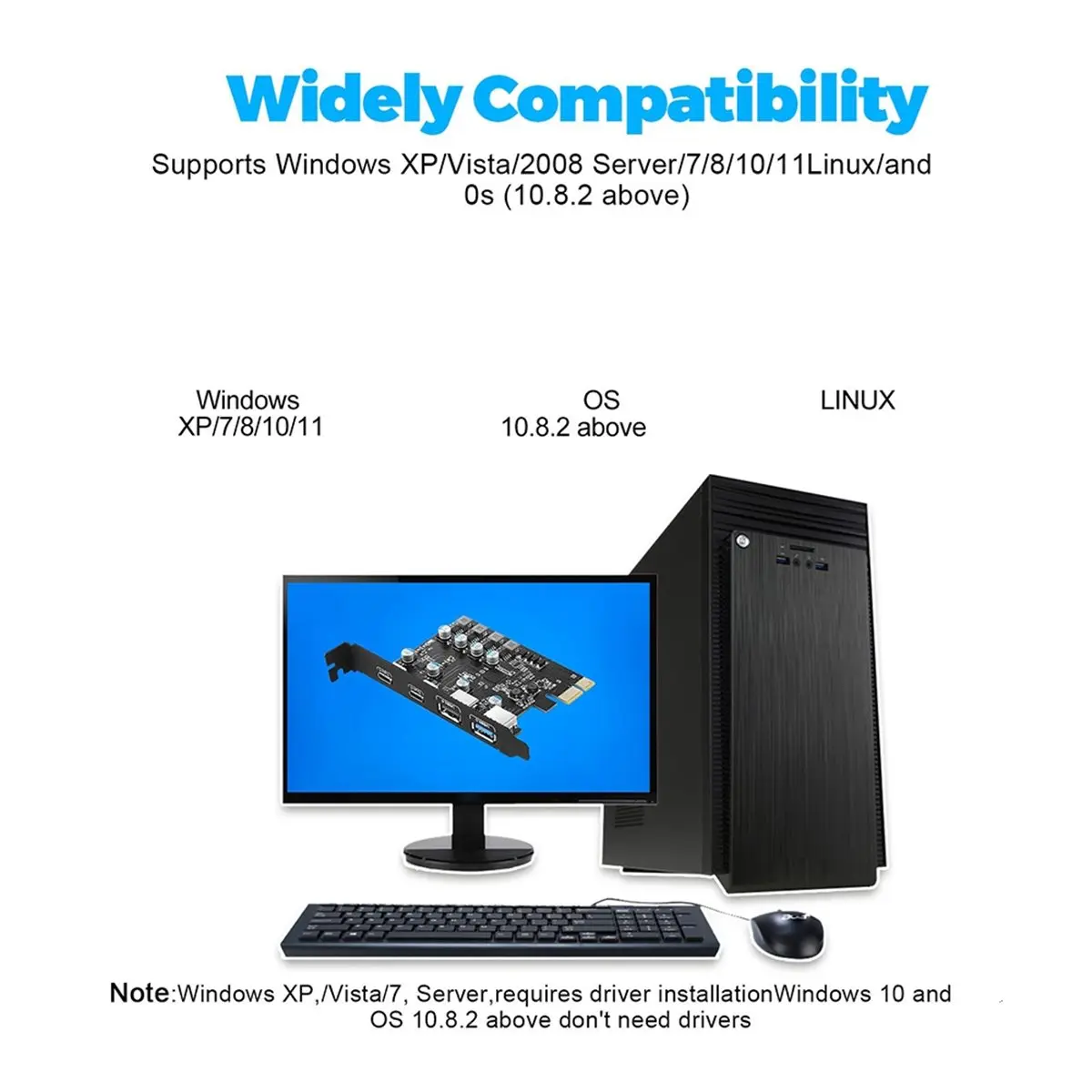 A32I PCI Express Card 2 Port USB/ USB C 5Gbps USB3.2 Gen1 USB3.0 PCIE Card Expansion Add on Card Adapter for /Linux