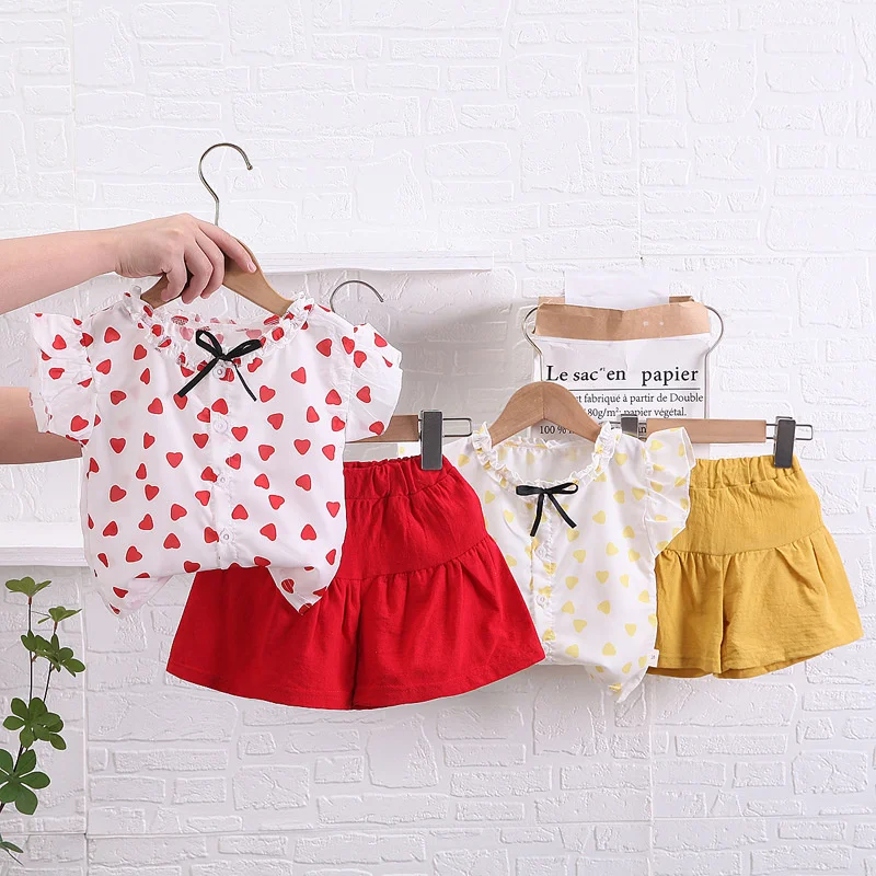 Nowa letnia moda ubranka dla dzieci garnitur dla dzieci odzież dla dziewczynek śliczna koszula spodenki 2 sztuk/zestawów maluch codzienny kostium dla dzieci dresy