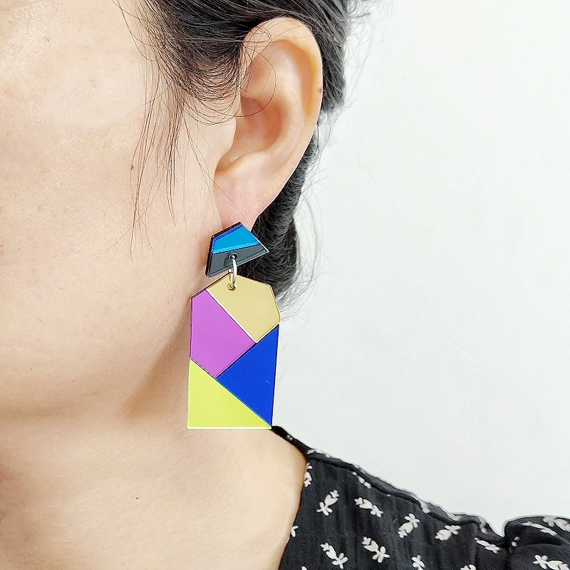 KUGUYS Fashion Color Matching Geometry Drop Earrings for Women Mirror Acrylic Jewelry Accessory