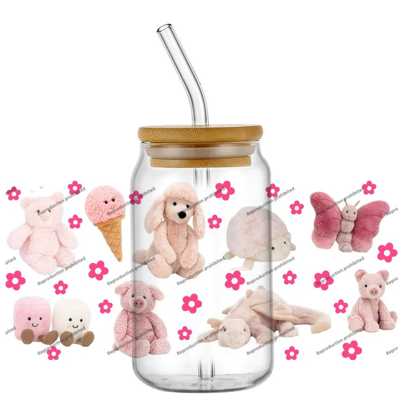 Cute doll pendant pattern 3D UV Waterproof Decals For 16oz Cups And Glassware DIY cup warp transfer sticker home decor
