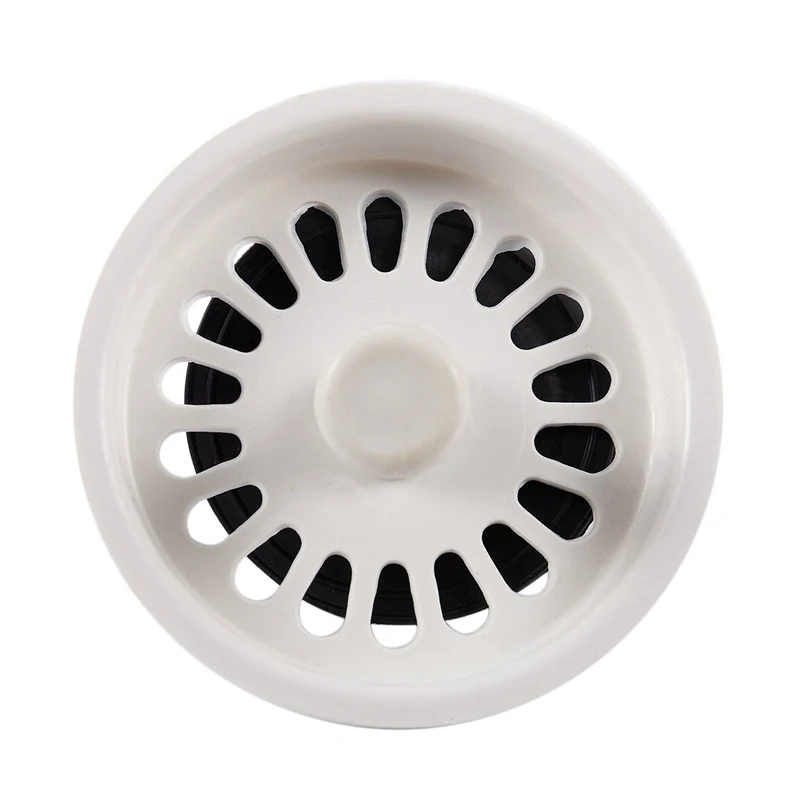 Tapón de residuos de alimentos, colador de drenaje de fregadero con bloqueo giratorio de 3,1 "de diámetro, plástico blanco y negro