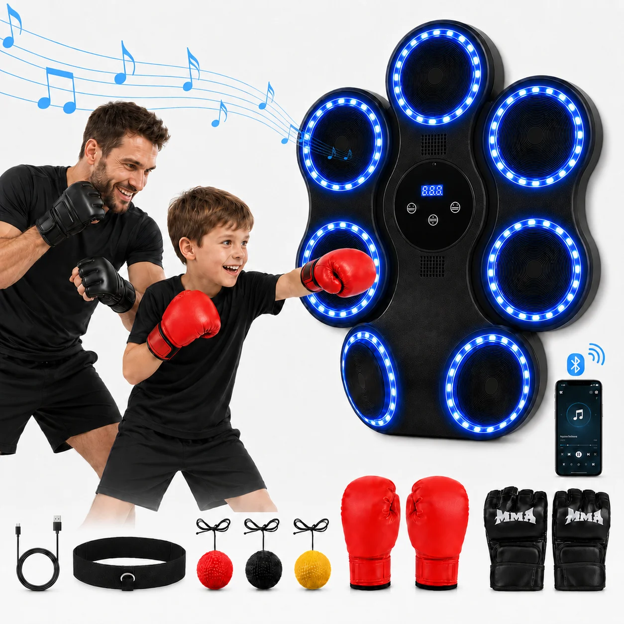 5W Interactive Punching Trainer, Wall Mounted Electronic Boxing Target with Lighting and Music, Smart Boxing Machine for Professional Boxers, Fitness People view 5