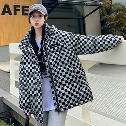 oversize bread coat plaid reversible down cotton coat women's 2023 new autumn and winter coat thick plaid cotton jacket