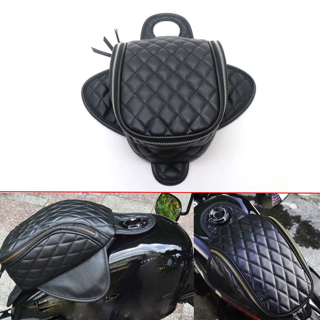 For Harley 883 Magnetic Motorcycle Diamond PU Leather Oil Fuel Tank Travel Bag