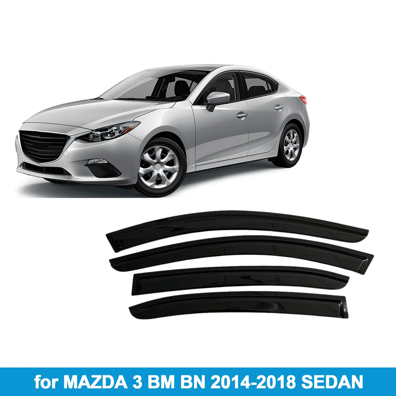 

Window Visor for MAZDA 3 BM BN 2014-2018 SEDAN Rain Guard Side Vent Deflector Weathershield Outside-Mount Tape On