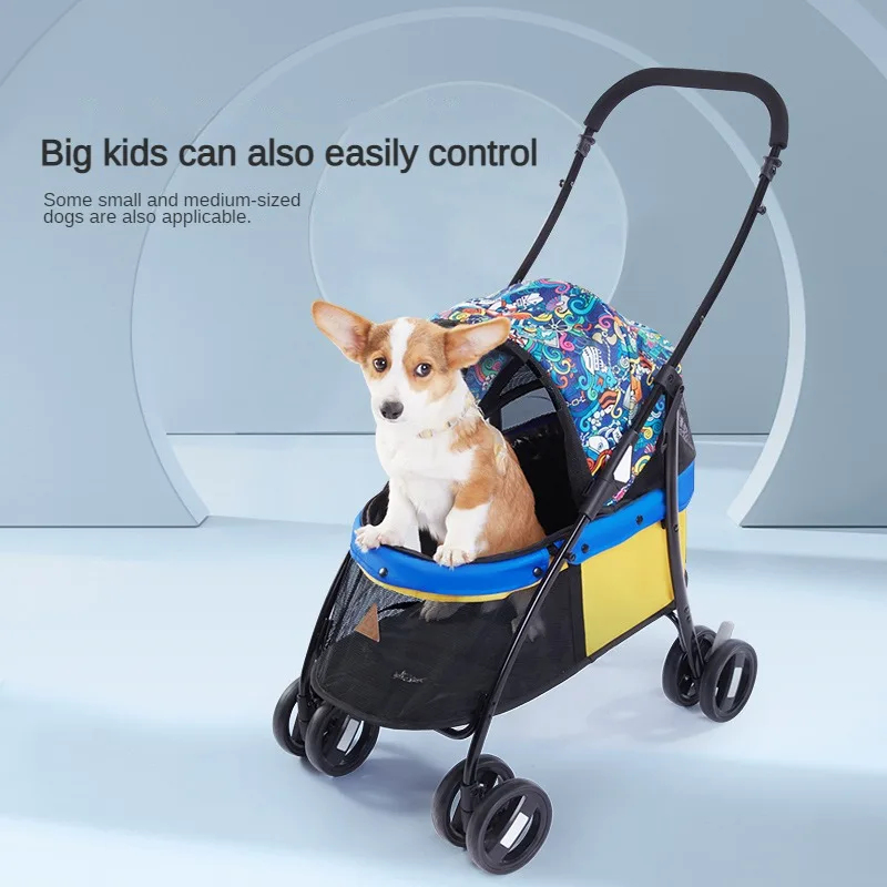 

Nordic Lightweight Portable Small Pet Stroller for Cats Dogs Cart 4-wheel Foldable Trolley Outdoor Pet Breathable Transport Cart