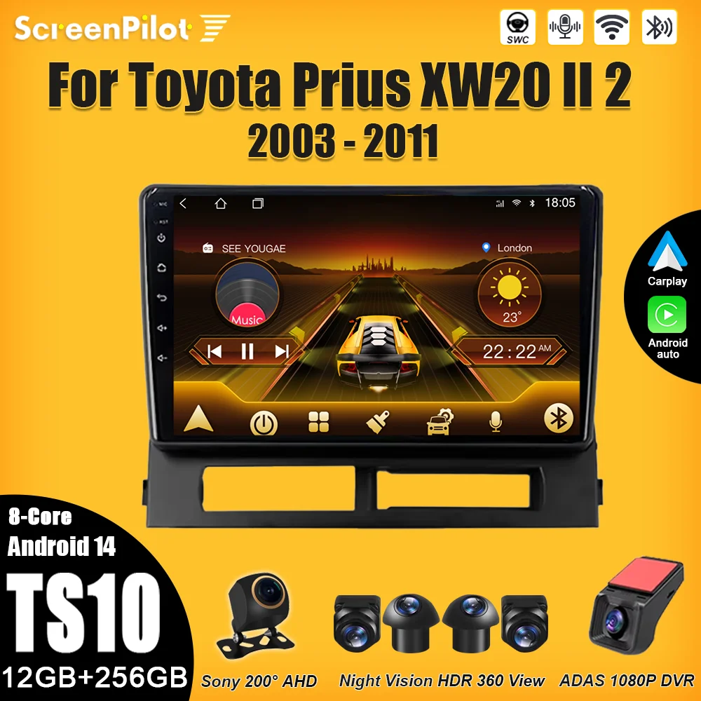 

Car Radio For Toyota Prius XW20 II 2 2003 - 2011 Multimedia Video Player Carplay Touch Screen RDS 8 Core 5G DSP Bluetooth