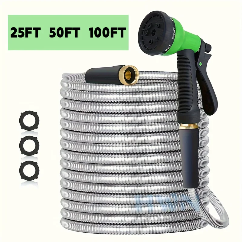 

25/50FT Retractable Hose with Nozzle, Crush/Puncture/Freeze Resistant, Ideal for Car Washing & Garden Watering