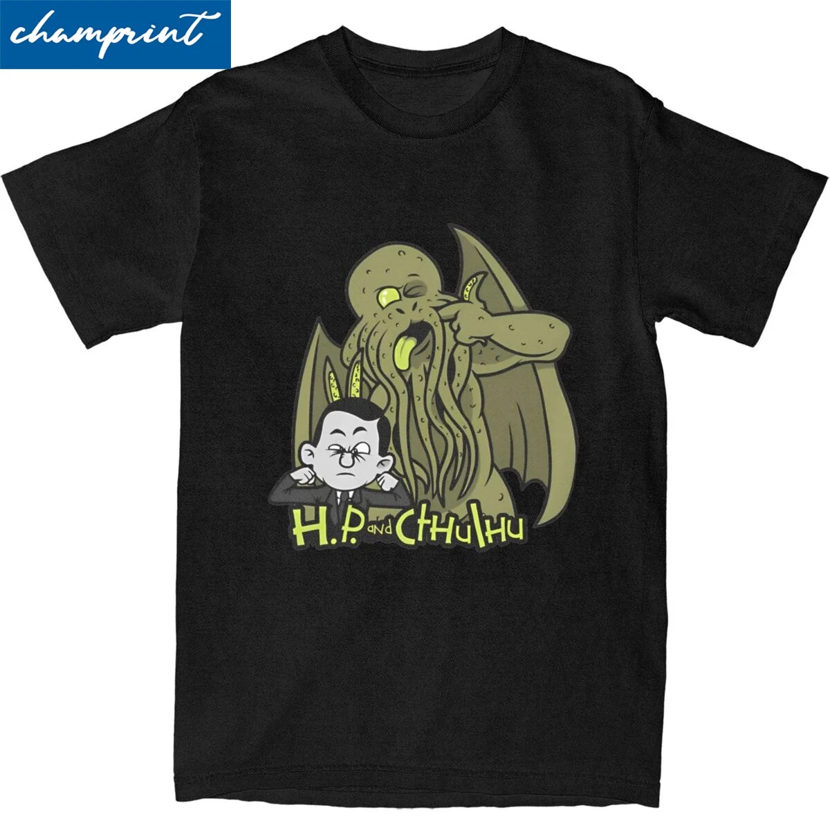 H.P. And Cthulhu T-Shirt Men Women Novelty Cotton Tee Shirt Round Neck Short Sleeve T Shirts Birthday Gift Tops