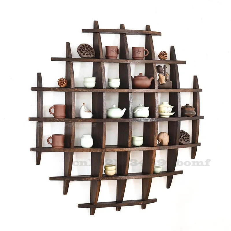 Japanese Style Hang The Wall Tea Pot Holder Antique-and-curio Exhibition Shelves Simple Retro Solid Wood Tea Pot Tray