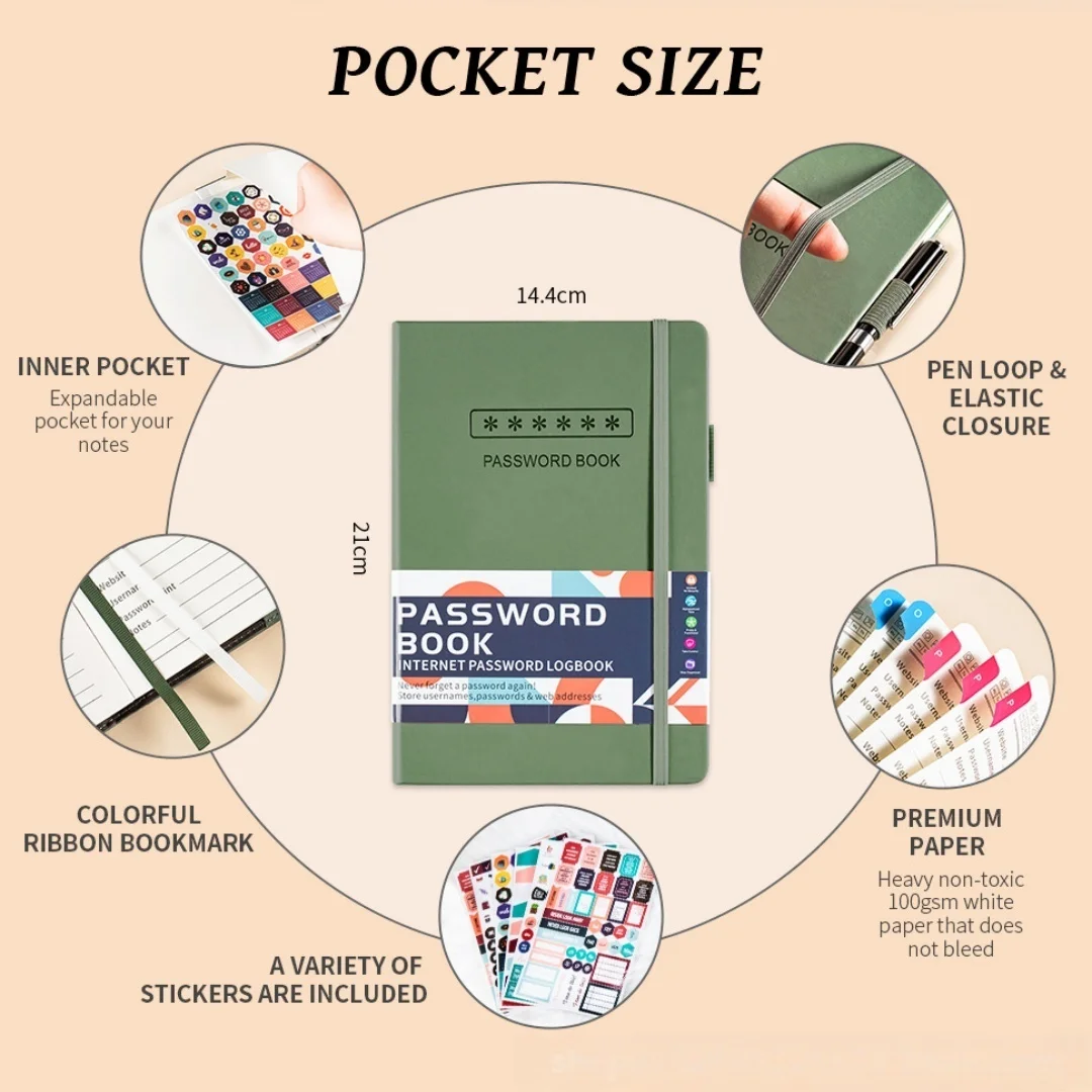 Internet Logbook Thick Paper Password Keeper Hidden Web Username Address Storage Leather Organizer Secure Daily Planner Book