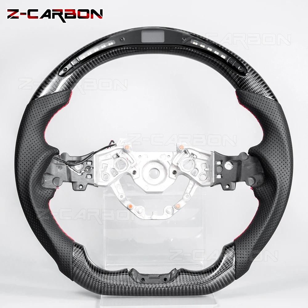 

For Nissan 400Z RZ34 2023-2025 LED Carbon Fiber Steering Wheel Red Stitch Perforated Leather D-Type Flat Bottom Steering Wheel