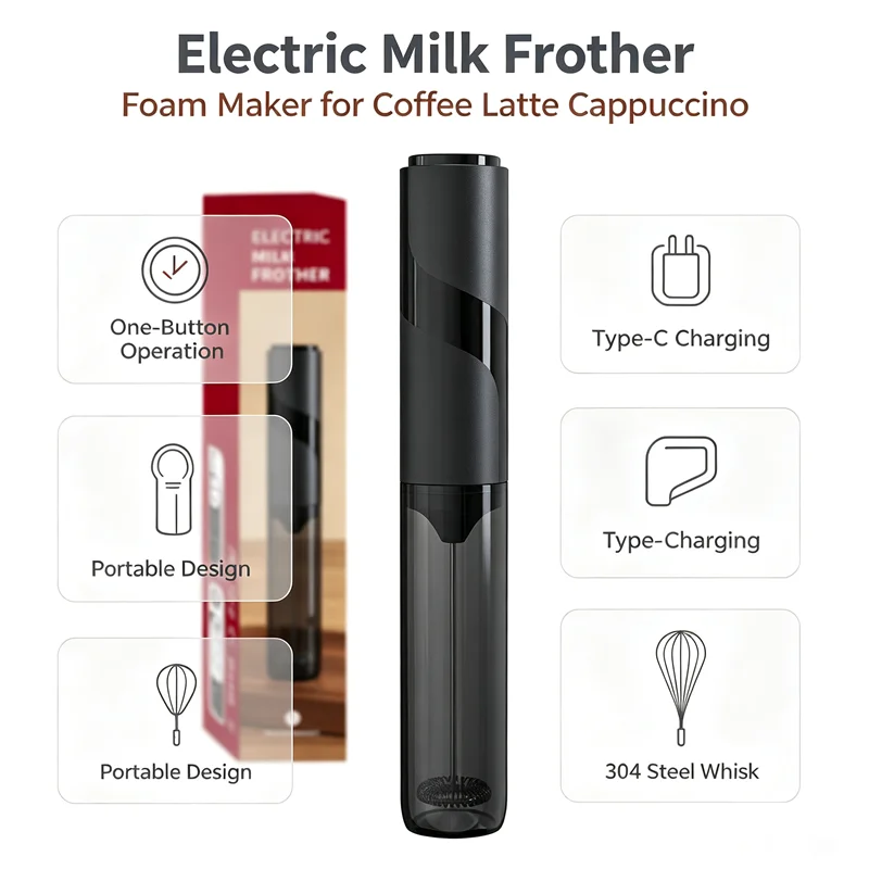 Handheld Egg Beater Froth Mixer Kitchen Stainless Steel Automatic Electric Coffee Milk Foaming Mixer Kitchen Whisk Tools