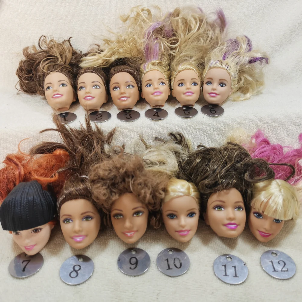 B20-5 Original Foreign Trade European Beauty1/6 OOAK NUDE Doll Head Mussed Long Hair for DIY Soft PVC Head  90%NEW B