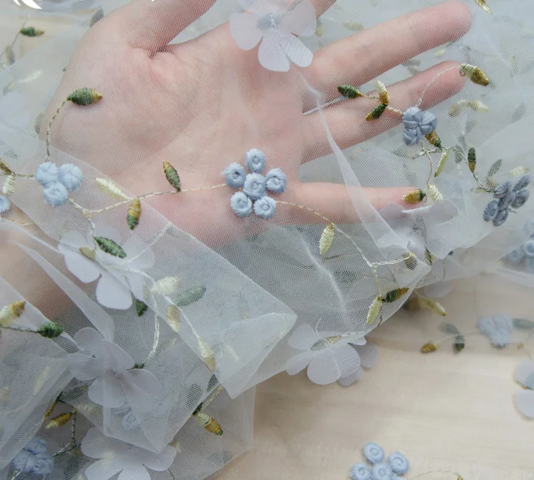 3/5/10yard 3D Mesh Fabric Floral Embroidered Lace Tulle Women\'s clothing Fabric By Yard