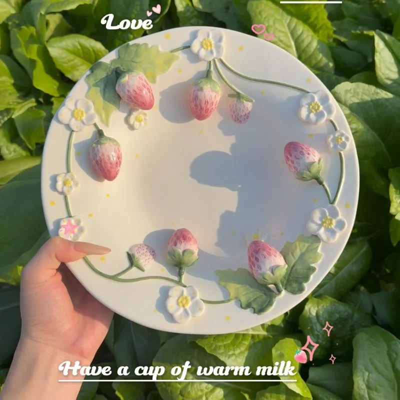 modern, living room snack dried fruit, good-looking plate, exquisite and beautiful relief, hand-painted ceramic plate