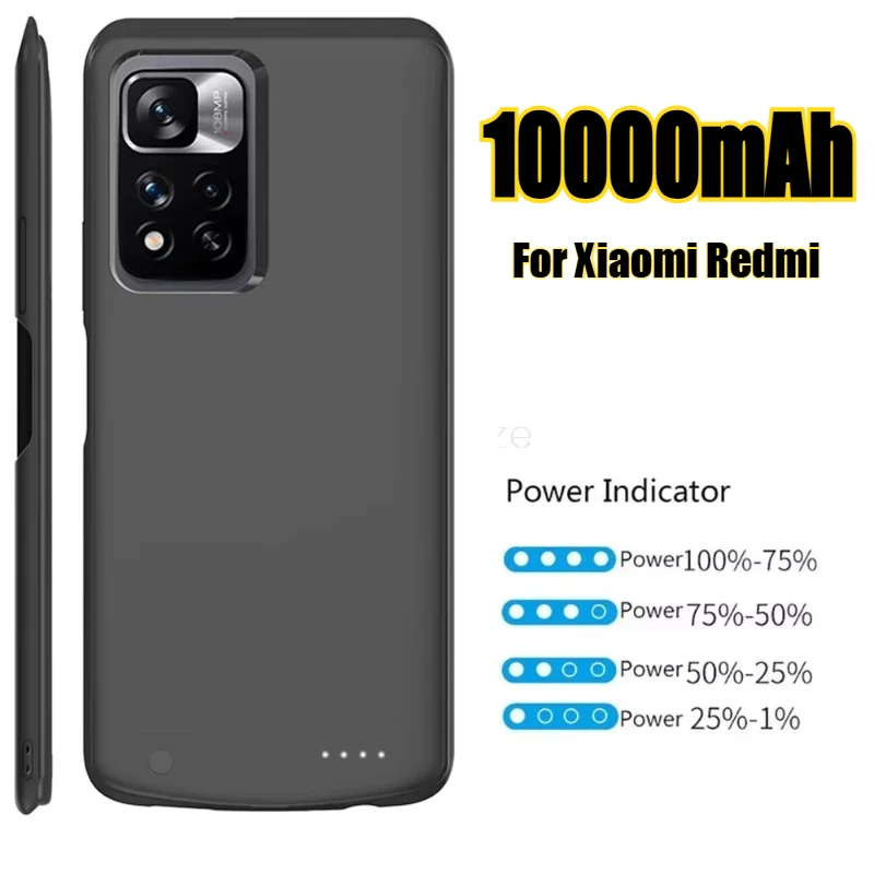 حافظة شاحن بطارية 10000 مللي أمبير في الساعة لهاتف Xiaomi Redmi Note 11S لهاتف Redmi Note 11 11E Pro 11T 12 12E Pro 12 Turbo