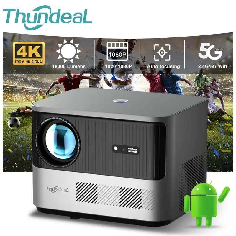 Projektor ThundeaL TDA6 Full HD 1080P 2K 4K Video Home Theater z automatycznym ustawianiem ostrości, WiFi 5G, Android, TDA6W 3D Przenośny Projektor