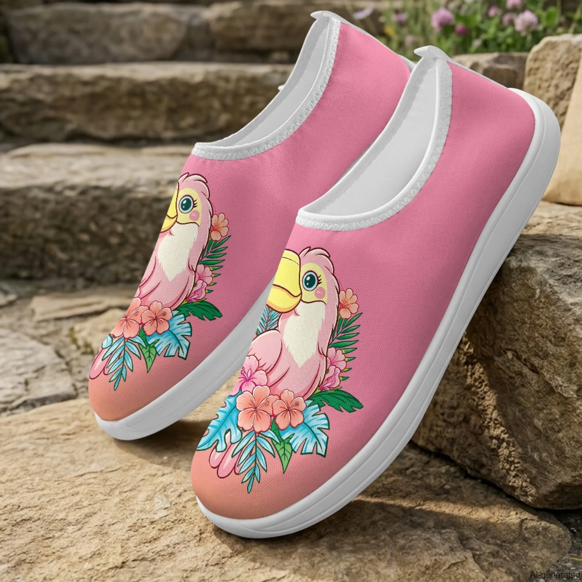 XIXIRIMIDO Slip-on Wide-toed Shoes Nurse Shoes Woman Hospital Nurse Work Shoes White Non-slip Nursing Shoes Parrot Pattern view 6