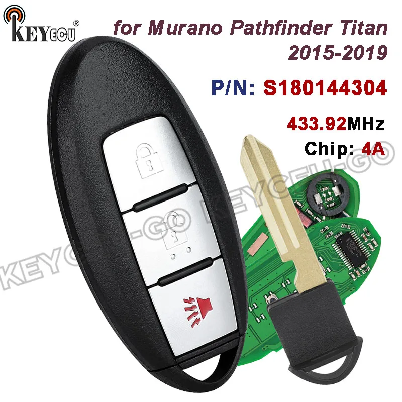 

Чип KEYECU 433,92 МГц 4A S180144304 KR5S180144014 для Nissan Murano Pathfinder Titan 2015-2019 бесконтактный смарт-брелок с дистанционным управлением