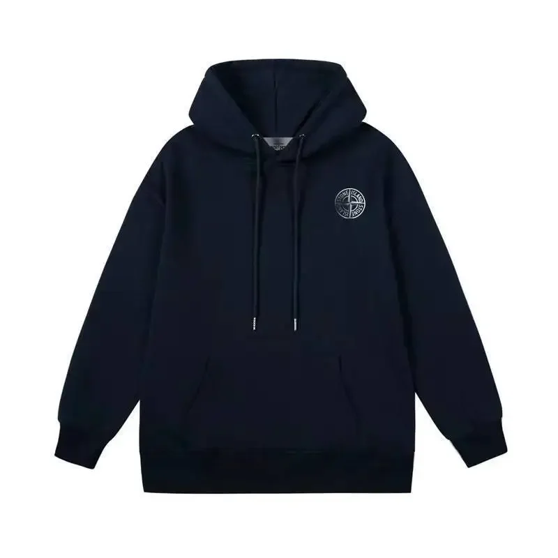 Cross-Border Pston Stone Solid Color Chest Patch Small Tag Hooded Sweatshirt Casual Loose Fit Couple Model Men's Women's