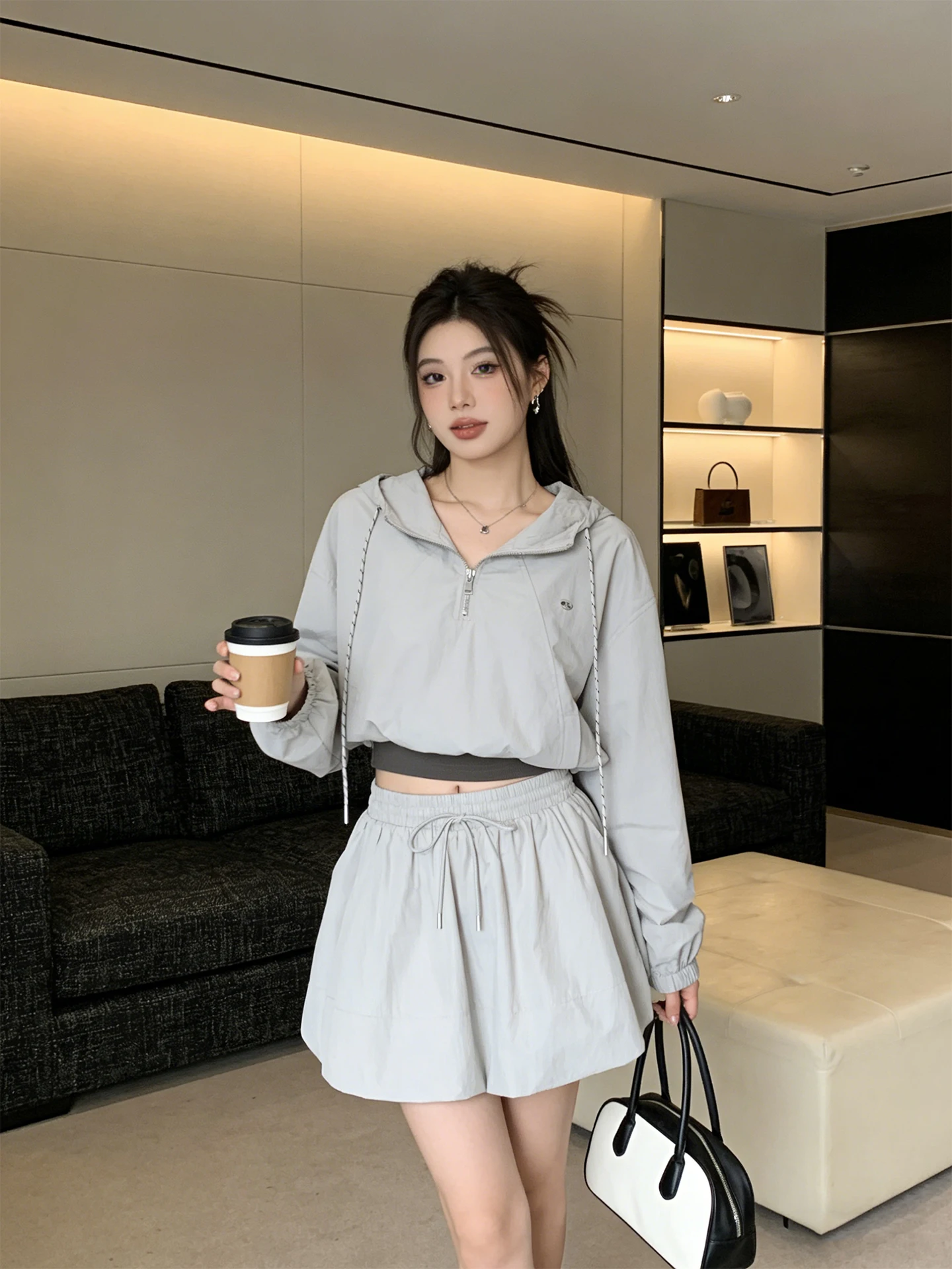 

2026 Spring Autumn Women's Faion Set High Waist ort Skirt Padded Jaet f Zipper Hooded Spring Autumn Collection