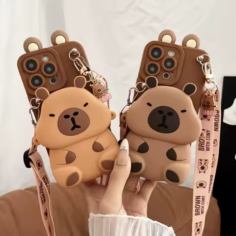 For OPPO Reno12F FS 5G 4G 13 14 F FS 4G5G 13 14Pro 8Pro A54A74A77A74A94A53 A53S A15 3D phone case Kapibala Wallet Case With Rope