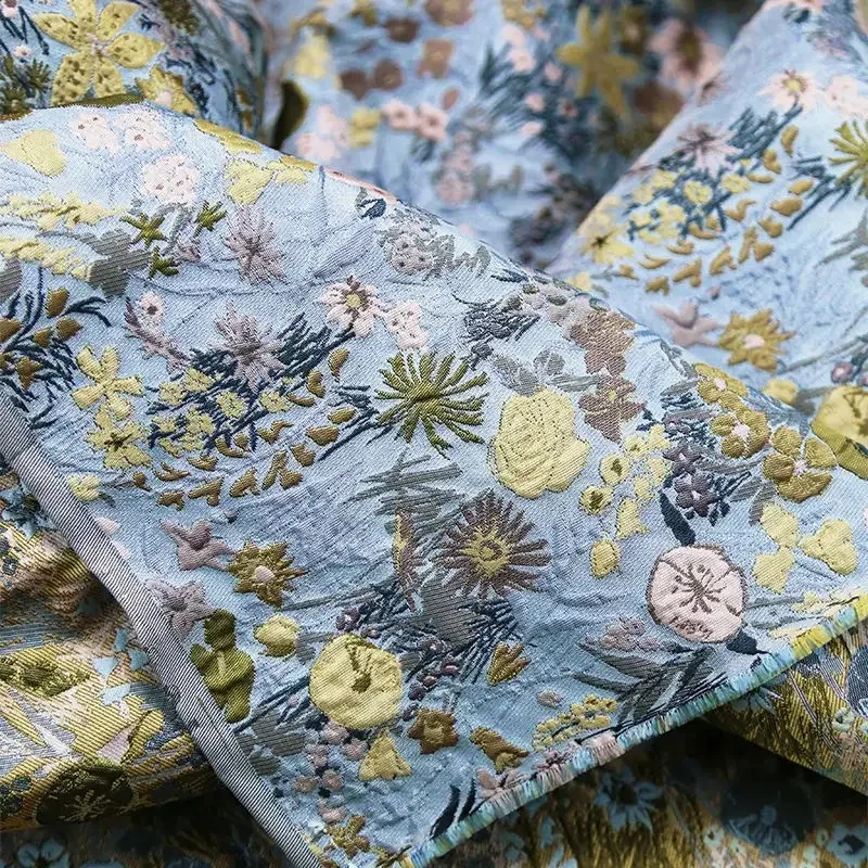 3D Embossed Yarn Dyed Jacquard Fabric Retro Floral Print Dress Jacket Tops Sewing Designer Fabric By Half Meter