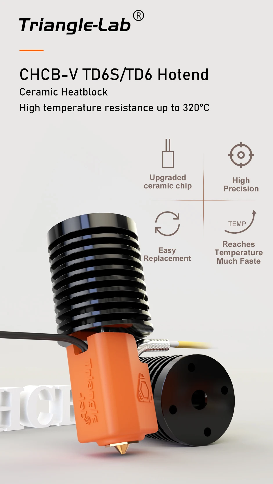 Trianglelab CHCB-V TD6 TD6S Keramik-Heizkern & Tun-Düse für DDE Direktantrieb-Extruder Volcano Hotend Prusa VORON – Detail 1