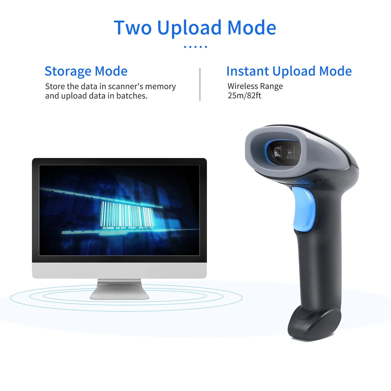 1D/2D/QR Code Scanner Barcode Scanner Handheld USB Wired 2.4G Wireless Bar Code Reader for Supermarket Retail Library Warehouse