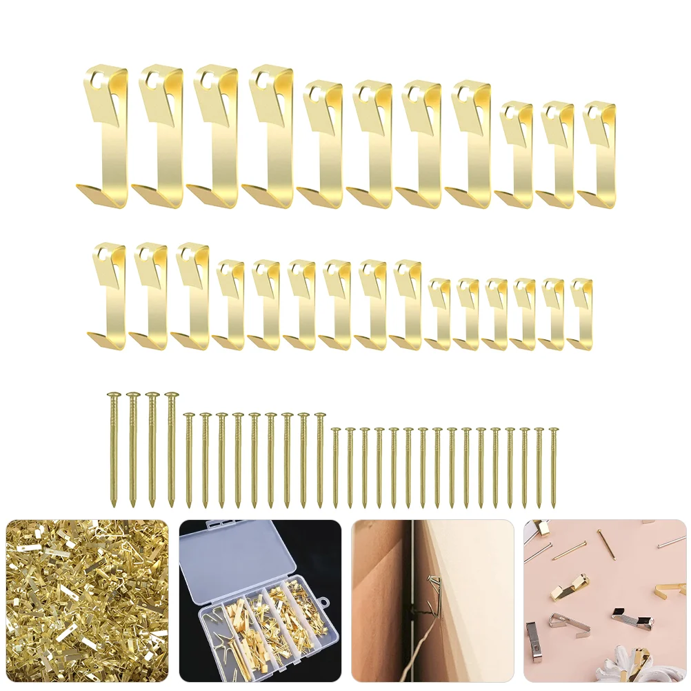 136pcs Hooks Photo Frame Assembled Wall Hanger Package Nail Kit Boxed Gold Metal Picture Hangers For Hanging Nails Wall Art