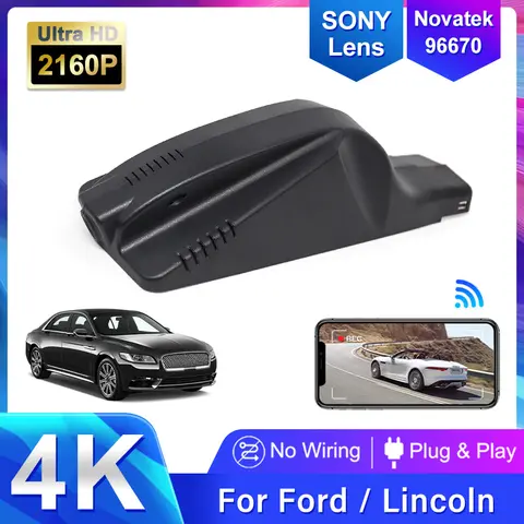 플러그 앤 플레이 자동차 DVR UHD 대시 캠 와이파이 비디오 녹음기, 링컨 MKZ MKX MKC 노틸러스 포드 에베레스트 토러스 익스플로러용, 4K 2160P