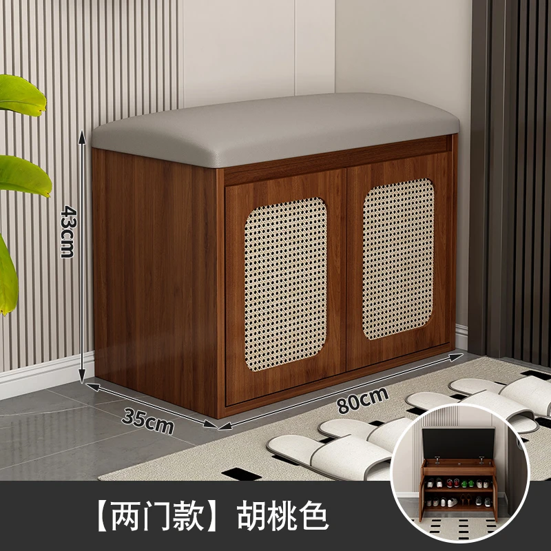 Chinese-style rattan home shoe changing stool, simple and modern door shoe cabinet storage cabinet 2025 new shoe changing stool