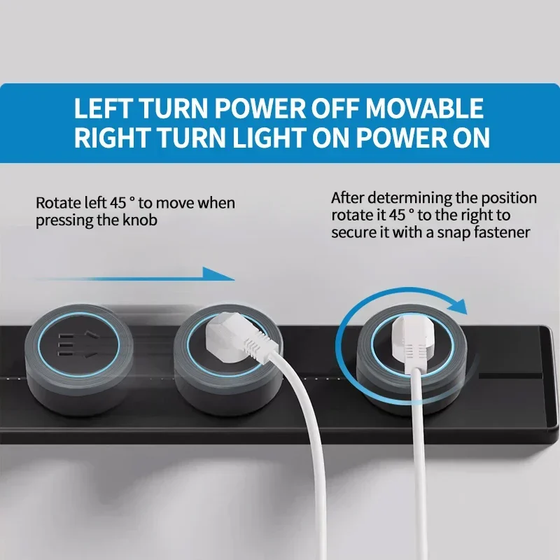 Rail Socket,UK EU FR UN Standard Round Romovable Adapter Home Kitchen Meeting Wall Mounted/embedded Power Track Socket With Usb