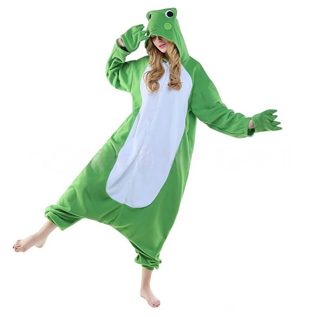 لطيف الأخضر الضفدع منامة الشتاء الكرتون الحيوان المنزل ارتداء قطعة واحدة ثوب النوم المرجان برنس حمام ناعم هدايا عيد الميلاد للنساء الرجال